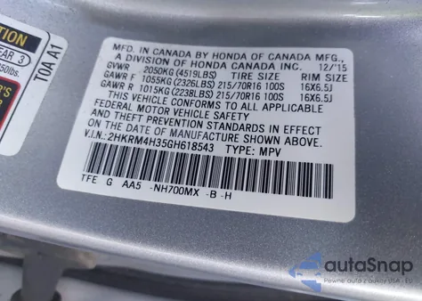 2016 Honda Cr-V Lx from USA, damaged, VIN 2HKRM4H35GH618543
